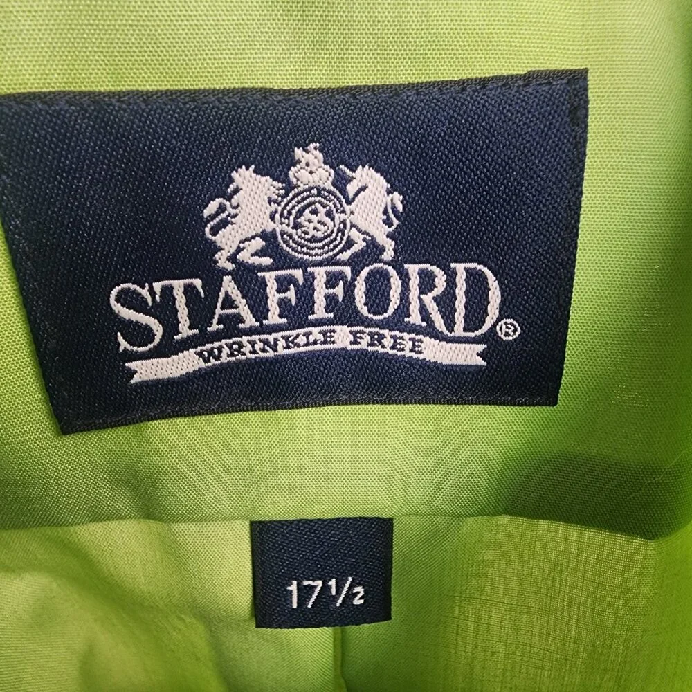 Mens Stafford Performance Lime Green Button Up dress shirt 17 1/2 XL S/S Fun - Picture 2 of 9